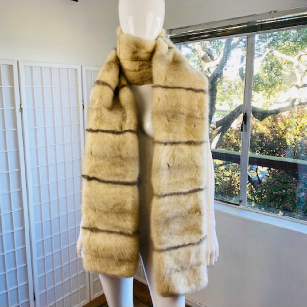 Unique & Vintage Saks 5th Avenue Mink striped wrap stole.